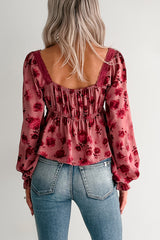 Dream In Bloom Lace Trim Open Tie Front Top (Mauve Floral)