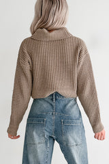 Snug Session Turtleneck Chenille Crop Sweater (Sage)