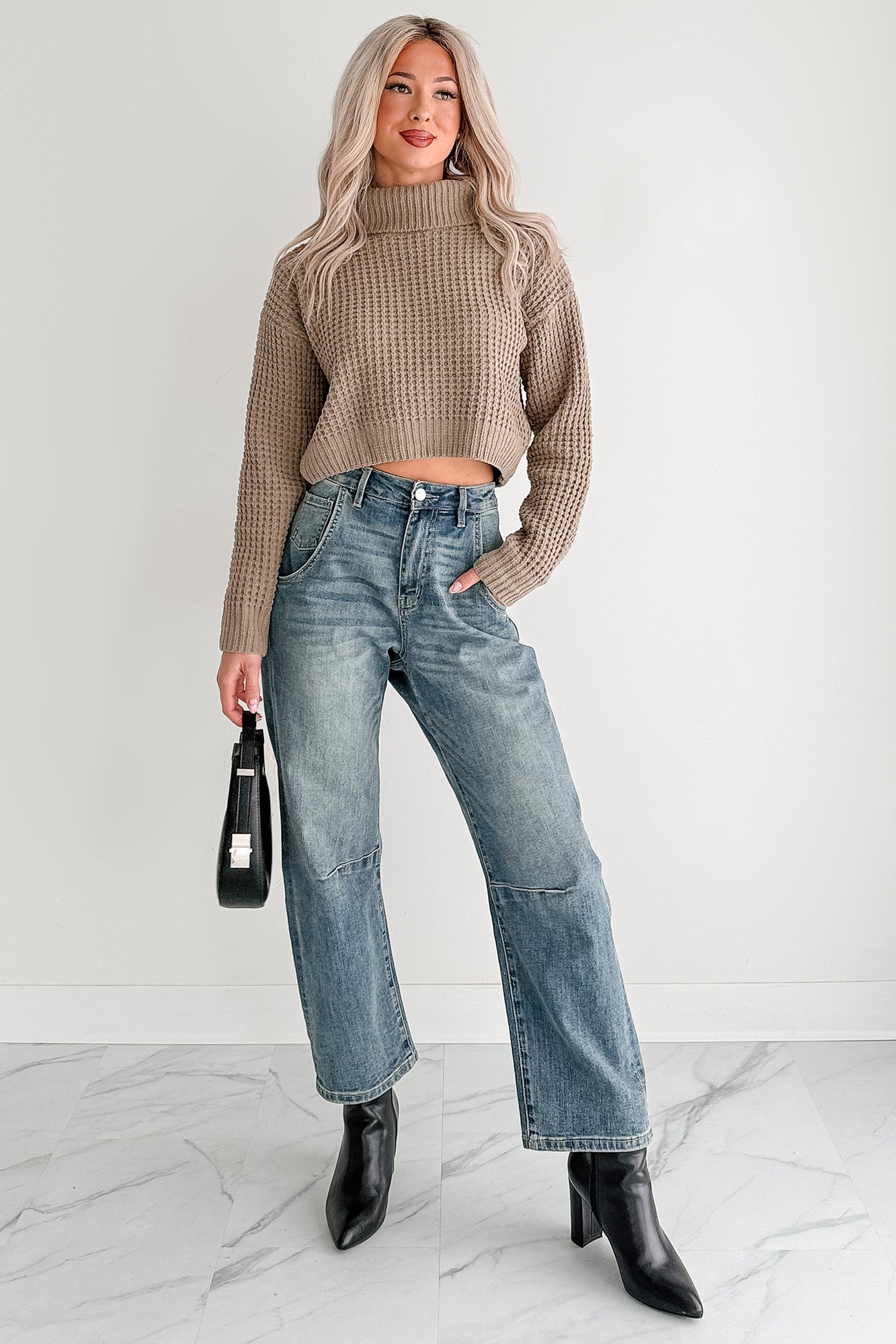 Snug Session Turtleneck Chenille Crop Sweater (Sage)