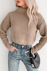 Snug Session Turtleneck Chenille Crop Sweater (Sage)