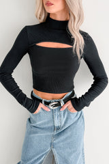 Leigh Long Sleeve Peekaboo Mock Neck Top (Black)