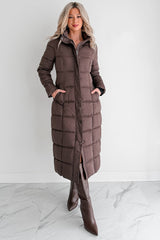 Winter Welcome Knee Length Puffer Coat (Chocolate)