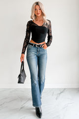 Flow With Love V Neck Lace Floral Top (Black)