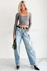 Evening Ease Scoop Neck Ribbed Crop Top (Charcoal)
