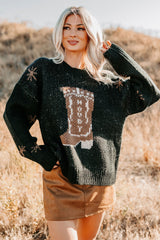 Raised On Rodeo Cowboy Boot Knit Sweater (Black)