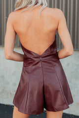 Do It Big Faux Leather Halter Romper (Red Wine)