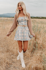 Hold Me Here Strapless Plaid Mini Dress (Light Blue)