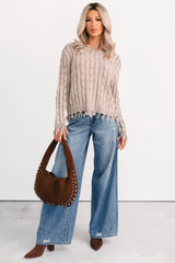 Unwritten Future Cable Knit Fringe Zenana Sweater (Mocha)