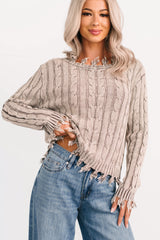 Unwritten Future Cable Knit Fringe Zenana Sweater (Mocha)