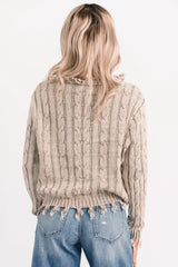 Unwritten Future Cable Knit Fringe Zenana Sweater (Mocha)