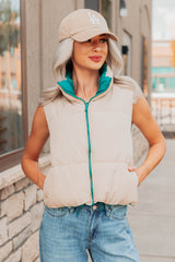 On The Reverse Side Reversible Puffer Vest (Green/Beige)