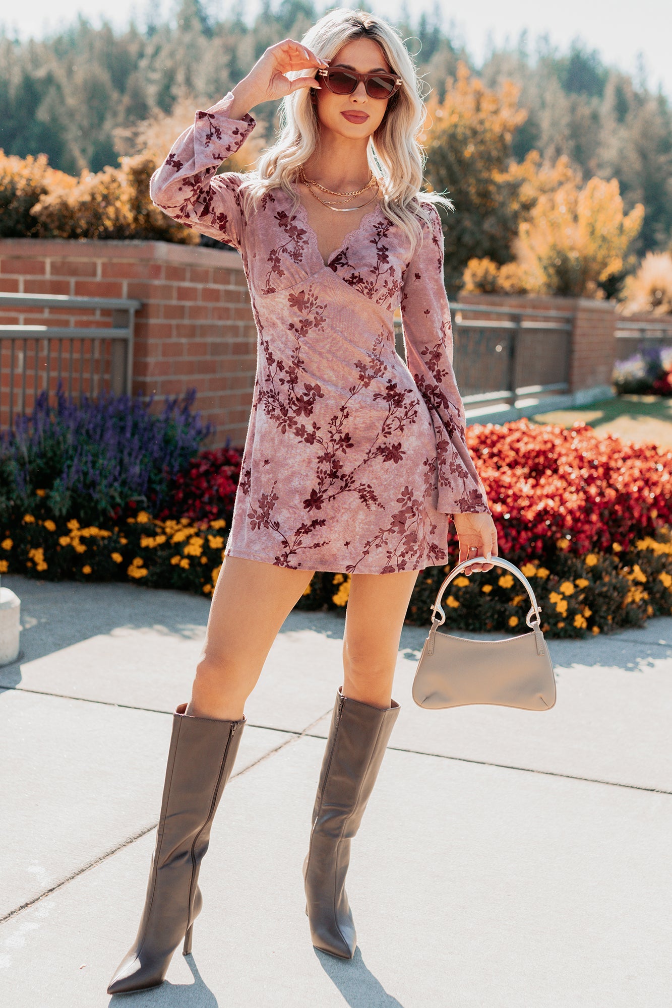 Top Tier Love Floral Velvet Mini Dress (Blush)