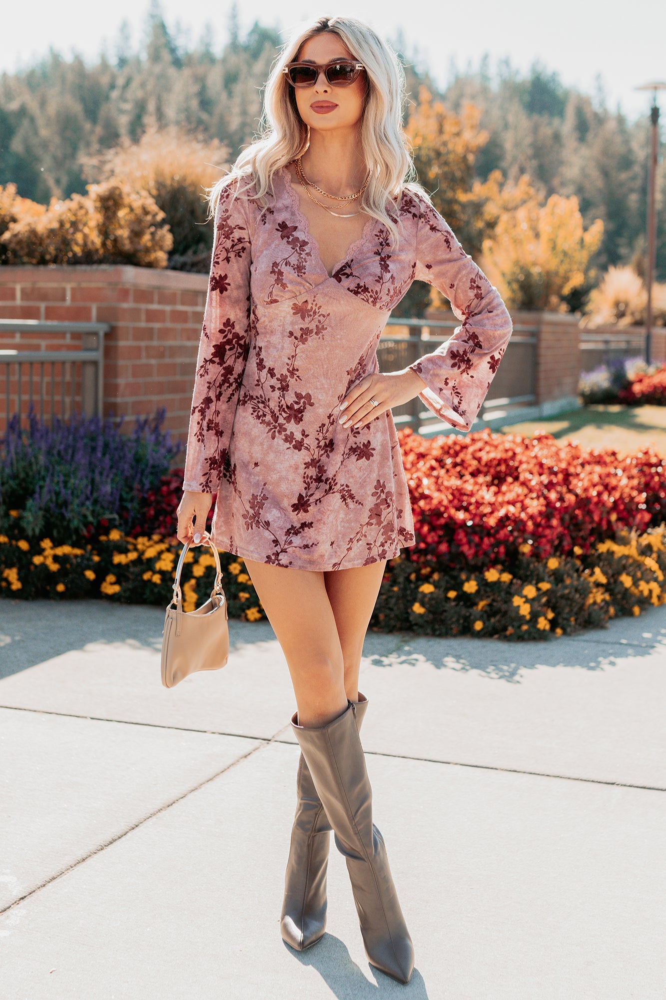 Top Tier Love Floral Velvet Mini Dress (Blush)