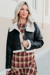 Urban Chill Faux Leather Sherpa Lined Jacket (Black/Beige)