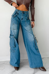 Susan Wide Leg Balboa Cargo Jeans (Medium)