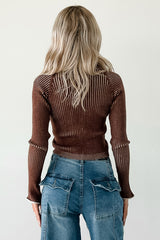 Dreamboat Babe Ribbed Zip-Up Top (Brown)