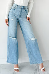 Jeremy High Rise Wide Leg Distressed Cello Jeans (Light)