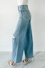 Jeremy High Rise Wide Leg Distressed Cello Jeans (Light)