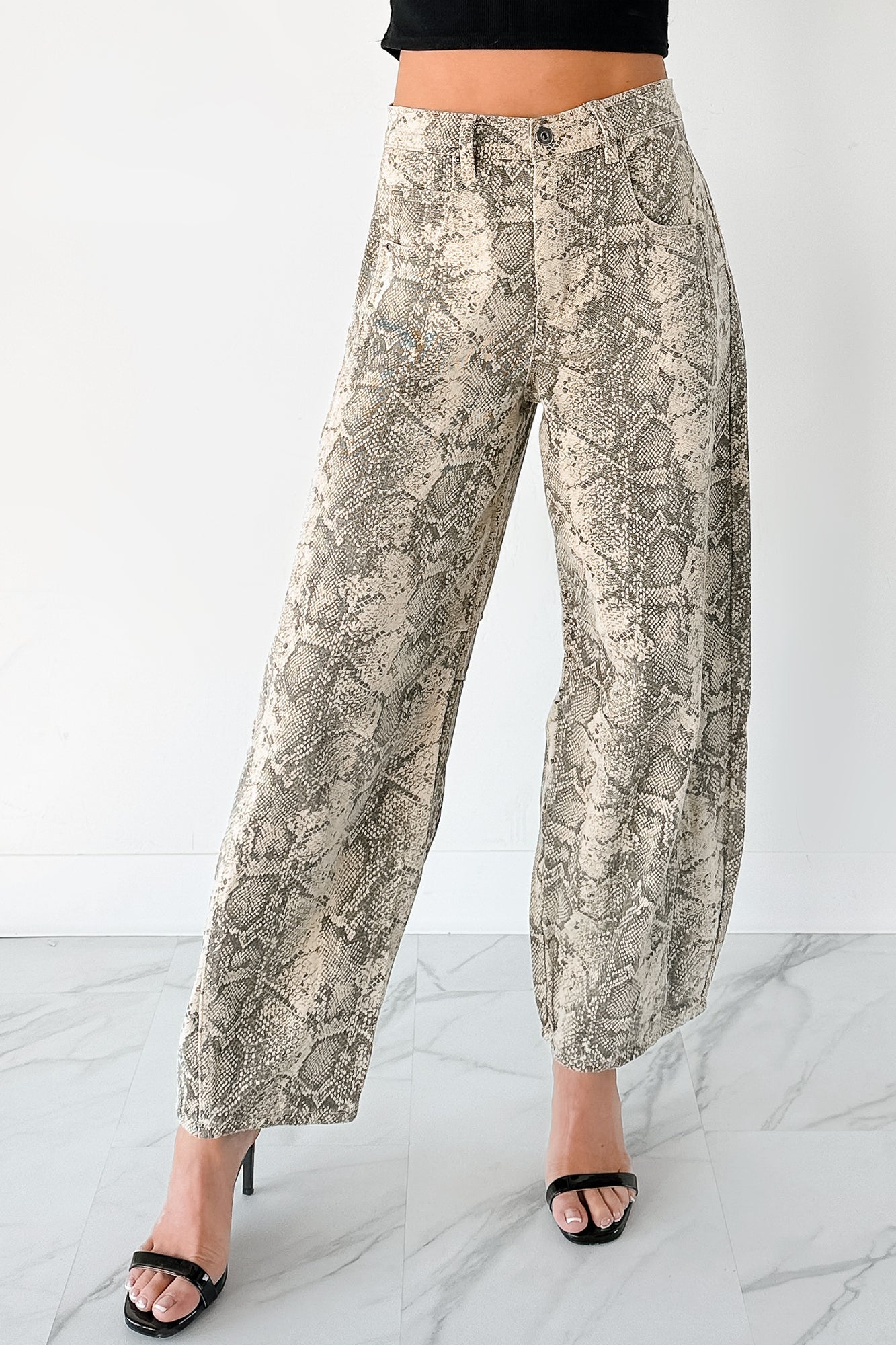 Hale Barrel Leg Very J Animal Print Jeans (Beige Snake)