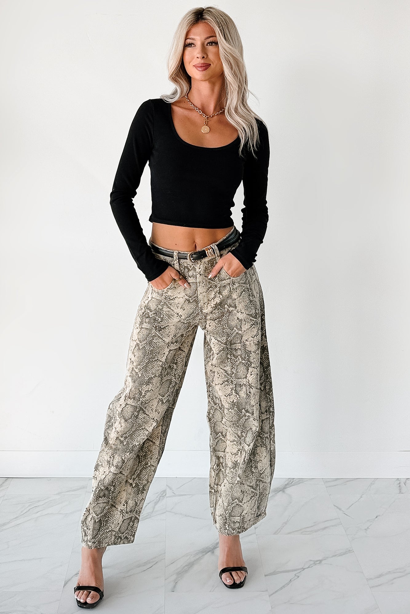 Hale Barrel Leg Very J Animal Print Jeans (Beige Snake)
