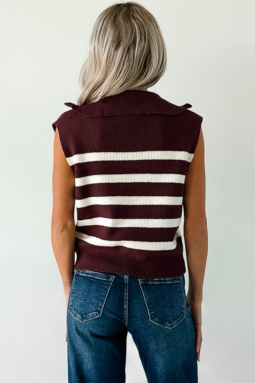 Daily Joys Striped Half-Zip Sweater Vest (Cherry/Cream)
