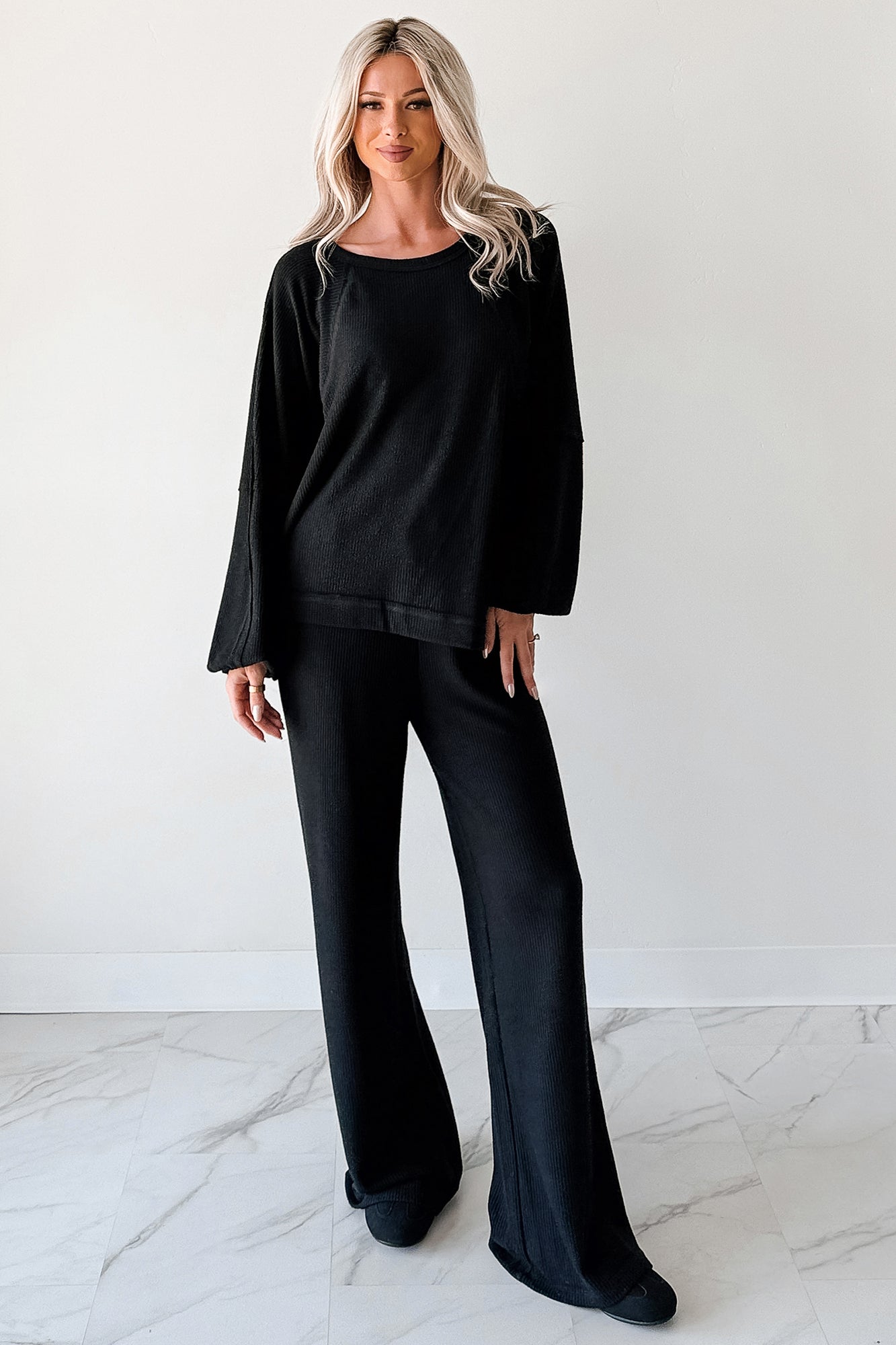 Still Breathing Waffle Knit Long Sleeve Top (Black)
