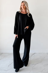 Still Breathing Waffle Knit Long Sleeve Top (Black)