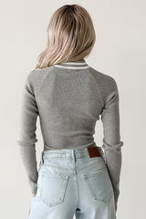 It Just Clicks Striped Mock Neck Bodysuit (H.Grey/White)