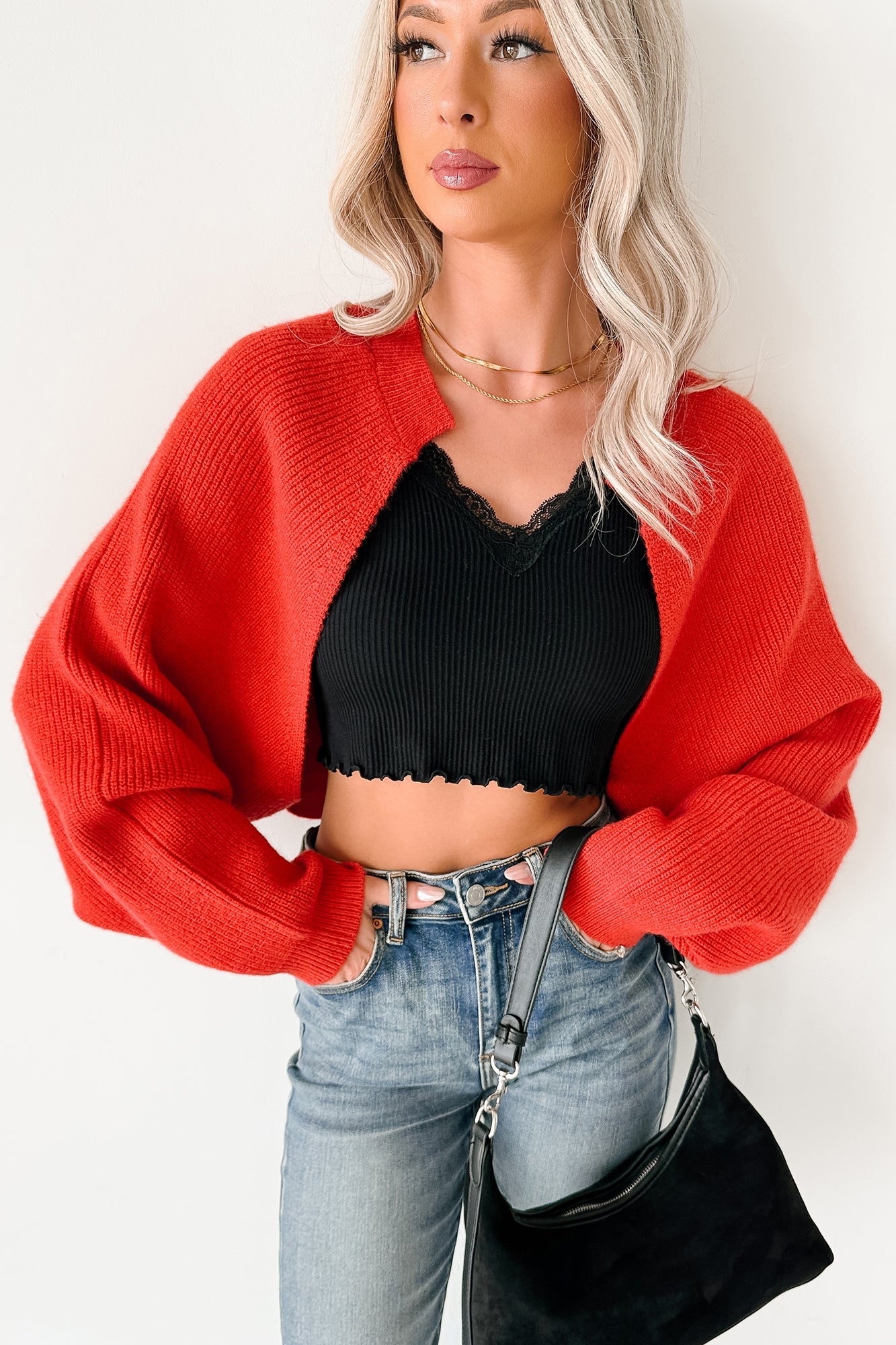 Moonlit Quiet Open Front Bolero Cardigan (Orange/Red)