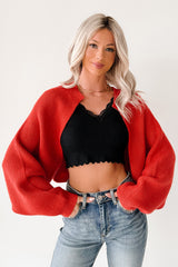 Moonlit Quiet Open Front Bolero Cardigan (Orange/Red)