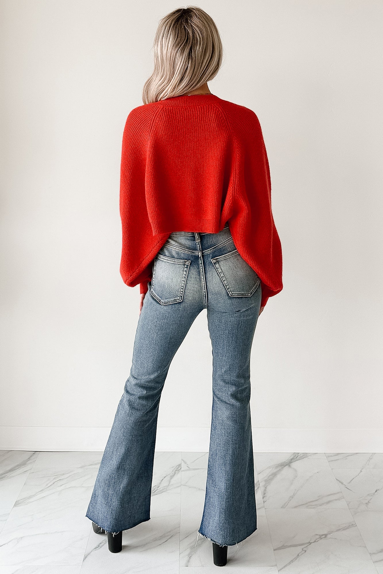 Moonlit Quiet Open Front Bolero Cardigan (Orange/Red)
