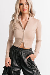 Preferred Taste Mock Neck Zip-Up Sweater (Khaki)