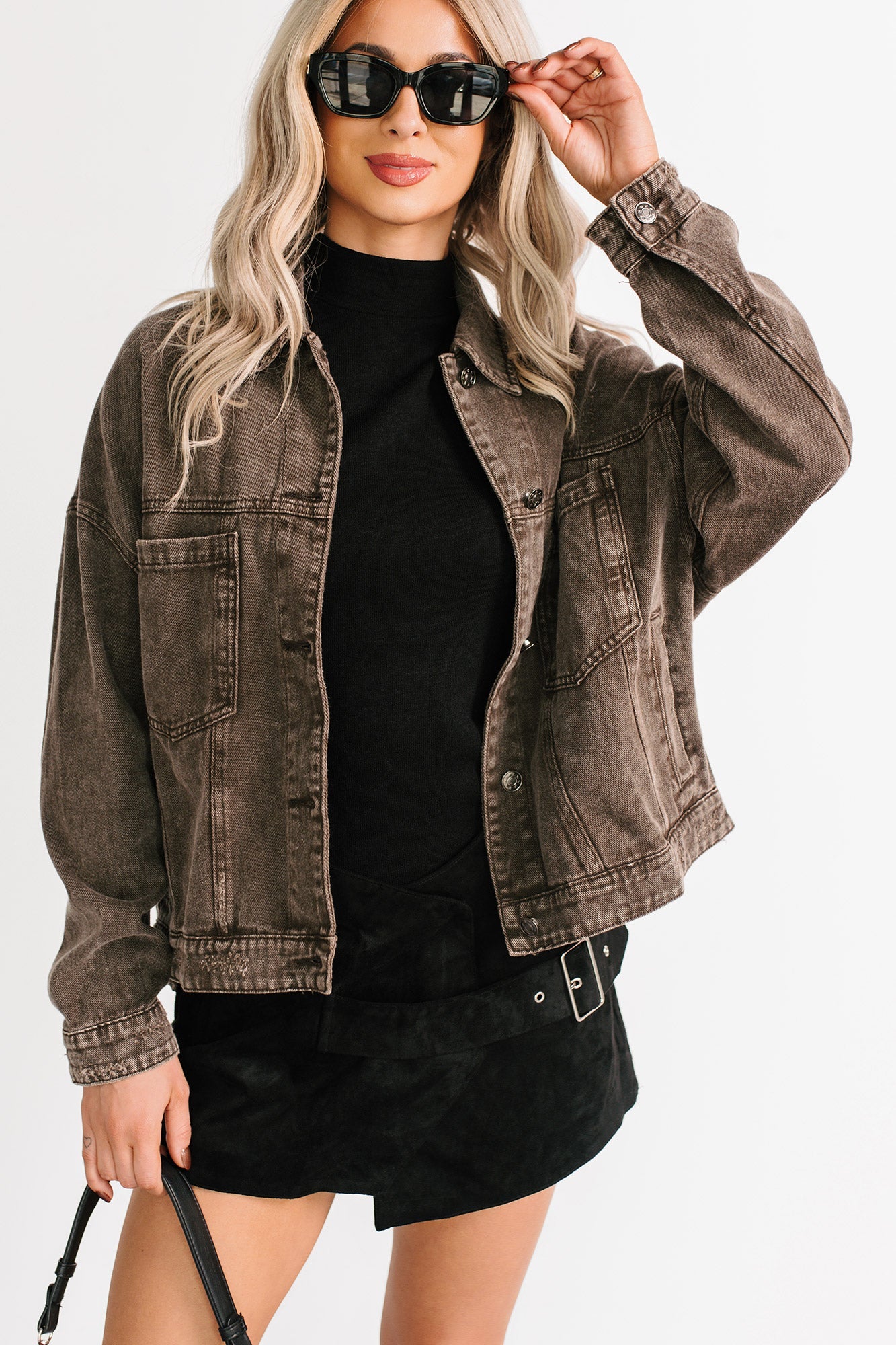 Backroad Wishes Washed Denim Jacket (Black Coffee)