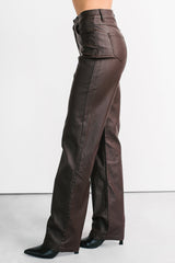 Truett Straight Leg Faux Leather Pants (Dark Brown)