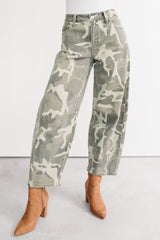 Zane High Rise Printed Barrel Kancan Jeans (Camo)