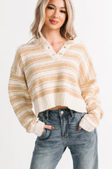 Off The Clock Stripe Knit Sweater (Taupe/Off-White)
