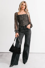 Girly Groove Floral Long Sleeves Crop Top (Black)
