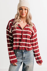 Calm Assurance Striped Zip-Up Sweater Jacket (Wine)