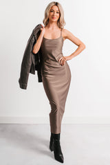 Almost Everyday Glossy Midi Dress (Taupe)