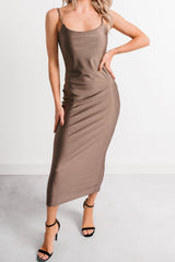 Almost Everyday Glossy Midi Dress (Taupe)