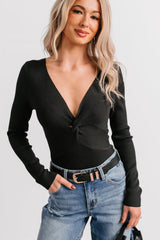 Pure Balance Long Sleeve Ribbed Bodysuit (Black)