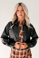 Minimal Motion Faux Leather Button-Up Jacket (Black)