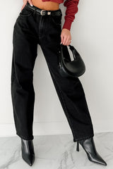 Sophia High Rise Judy Blue Washed Barrel Jeans (Black)