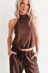 Darling Desire Faux Suede Halter Top (Brown)