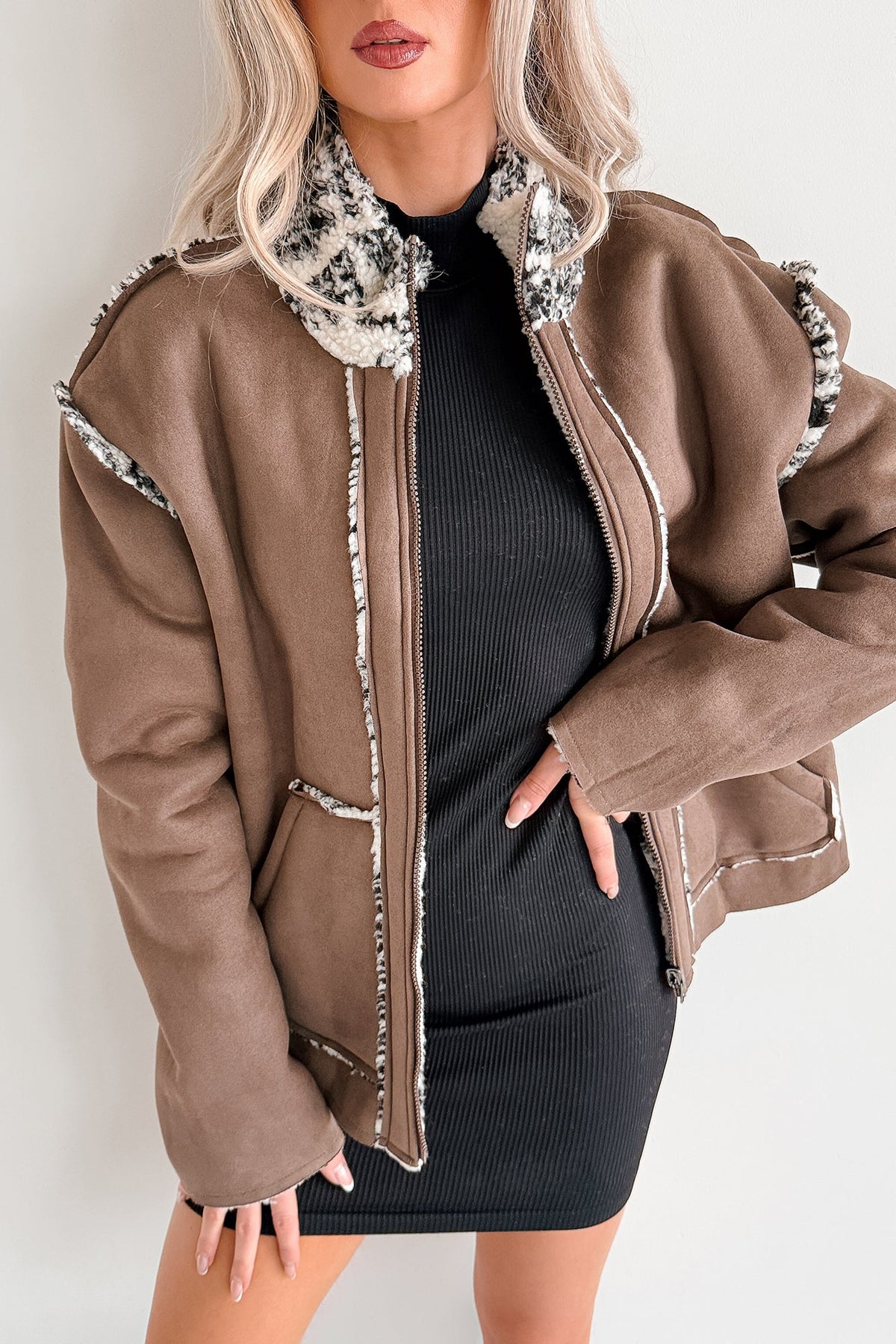 Easy Enough Sherpa & Suede Jacket (Chocolate)
