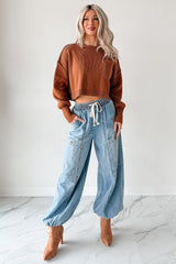 Warm December Ribbed Crop Sweater (Brown)