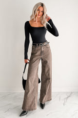 Bane High Rise Wide Leg Cello Jeans (Brown)