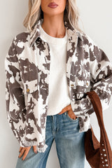 Cowgirl Spirit Oversized Raw Hem Shacket (Taupe Cow)