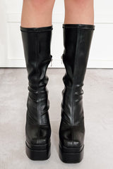Viviana Faux Leather Chunky Platform Boots (Black)