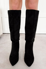 Corporate Chic Kitten Heel Faux Suede Boots (Black)